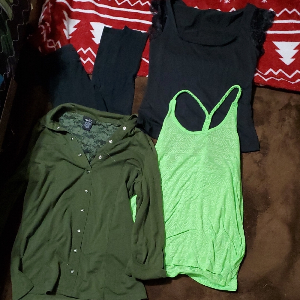 Green Button-Up Shirt and Neon Green Tank Top